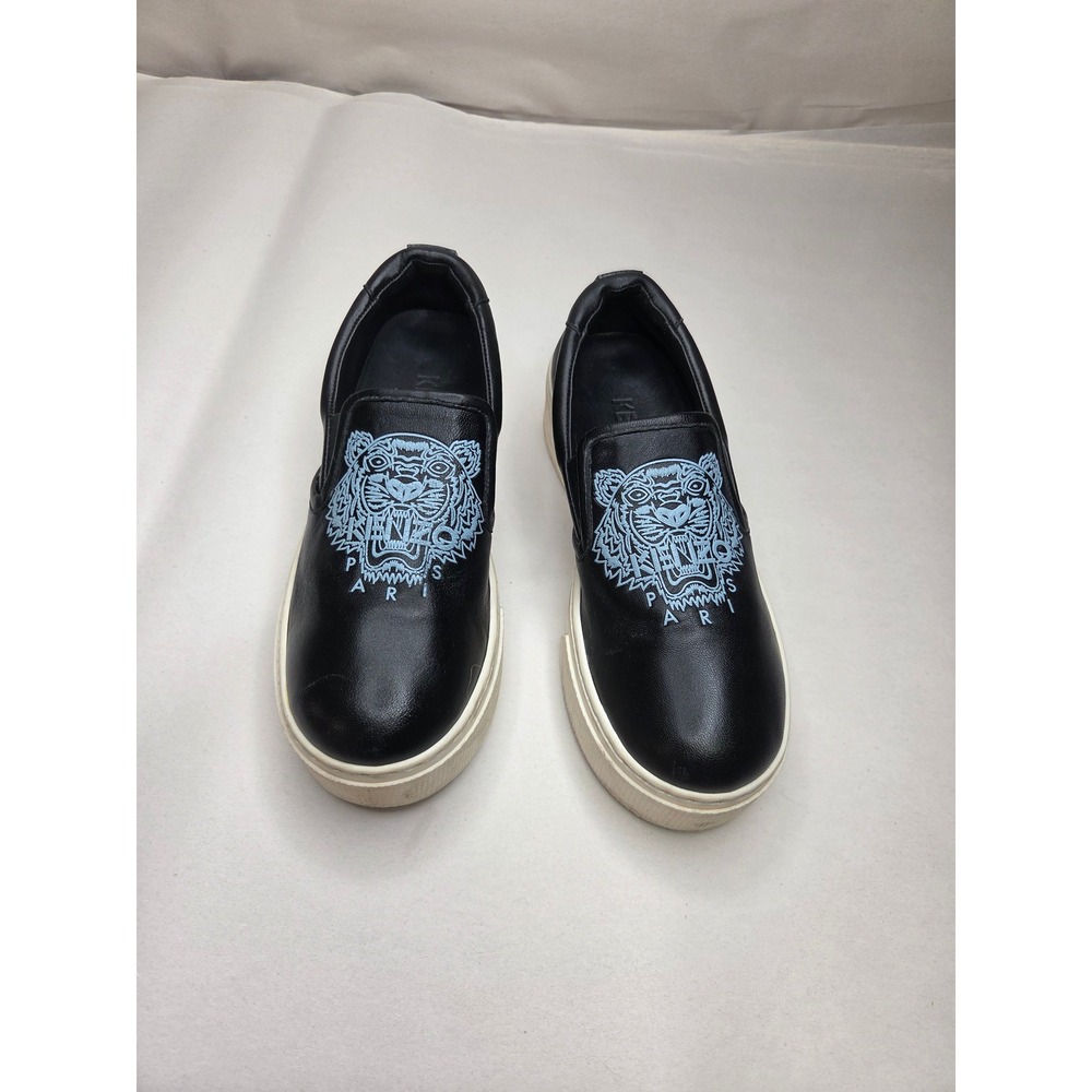 KENZO Paris Tiger Embroidered Black Slip On Platform Sneakers EU 36 US 6